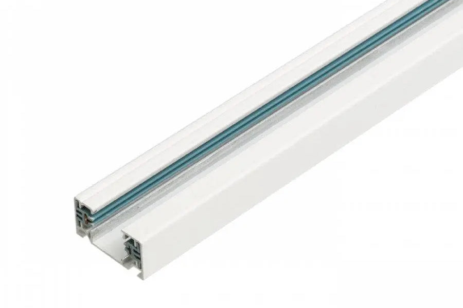 Valkoinen valaisinkisko ja sen liitäntäura lähikuvassa