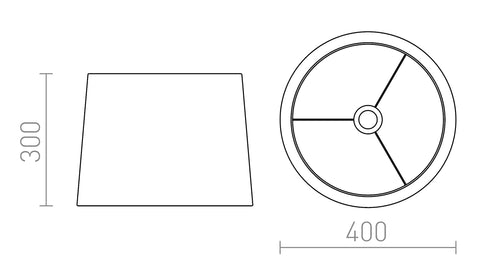 ASPRO 40/30 varjostin Polycotton musta/valkoinen PVC max. 23W – valmistajan mittapiirros (R14531)