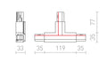 Rendl EUTRAC T-liitin, oikea polariteetti, 3-vaihekiskoon – valmistajan mittapiirros (R11332,R11333,R11334)