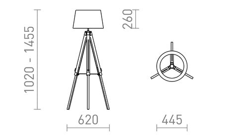ALVIS/RIDICK lattia kiiltävä musta kultafolio/bambu/musta 230V LED E27 15W – valmistajan mittapiirros (R14501)