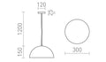 GLADYS 30 riippuvalaisin 230V LED E27 15W – valmistajan mittapiirros (R14110,R14109,R14108,R14107)