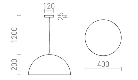 GLADYS 40 riippuvalaisin 230V LED E27 30W – valmistajan mittapiirros (R14114,R14113,R14112,R14111)