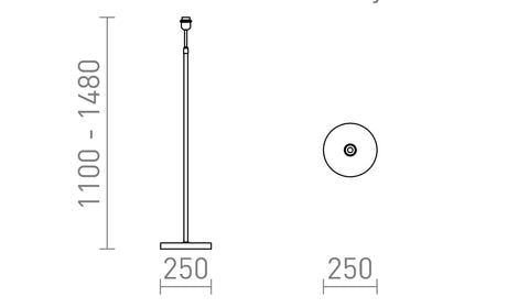 EMMETT lattia jalusta 230V LED E27 15W – valmistajan mittapiirros (R14118,R14117)