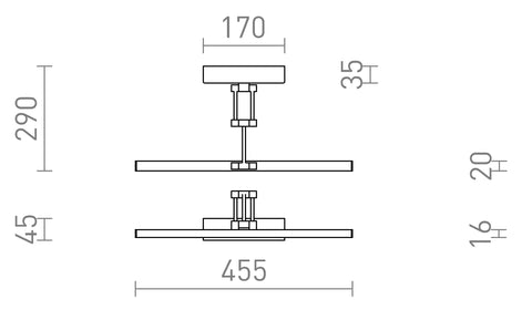 Rendl FRIDA 46 LED-tavelbelysning, antikmässing, 8 W, 3000 K – måttskiss