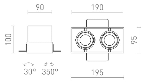 ELECTRA II Upotettava Valaisin – Kehyksetön, Musta, GU10 LED – valmistajan mittapiirros (R14168)