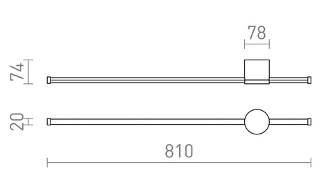Rendl BEEM 80 LED-seinävalaisin epäsuoraan valaistukseen – valmistajan mittapiirros (R14193)