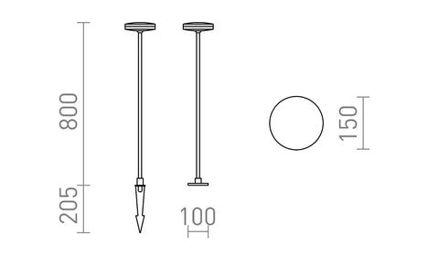Rendl SEMPLICE 80 LED-trädgårdslampa med markspjut – måttskiss