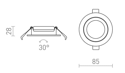 JADE DIMM TO WARM Upotettava LED-Valaisin, Himmennettävä, Musta 230V LED 6W, 3000 - 2000K – valmistajan mittapiirros (R14237)