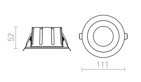 Rendl ANSEL LED-uppovalaisin, valkoinen/mustakromi – valmistajan mittapiirros (R14238)