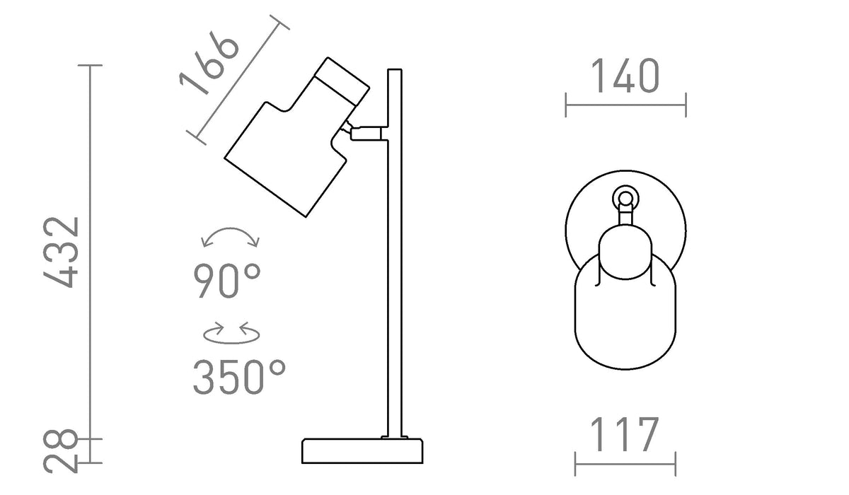 Rendl DIVINA E27-bordslampa, mässing och marmorimitation – måttskiss
