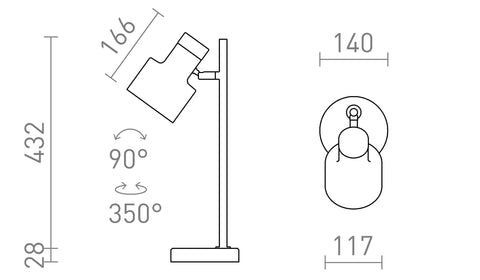 Rendl DIVINA E27-bordslampa, mässing och marmorimitation – måttskiss