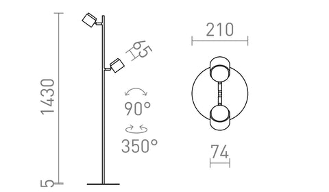 Rendl NOVA II LED-lattiavalaisin, kaksi valopistettä – valmistajan mittapiirros (R14277,R14276)