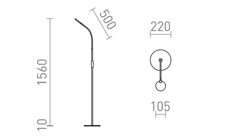 Rendl CELESTE HIMM LED-golvlampa – måttskiss