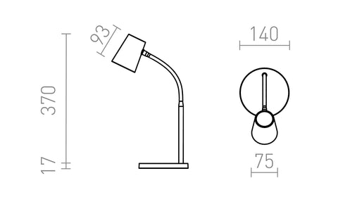 Rendl VERINA dimbar LED-bordslampa – måttskiss