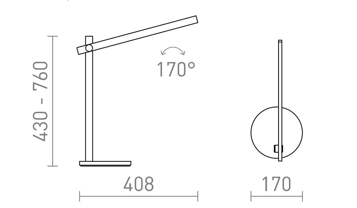 Rendl ROD HIMM LED-bordslampa, vit – måttskiss