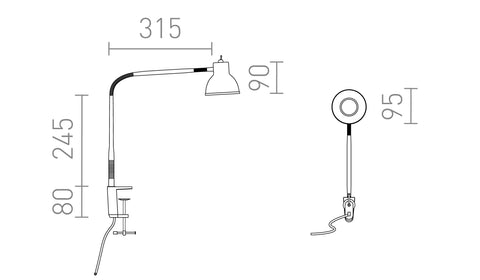 Rendl HARMONY bordslampa – måttskiss