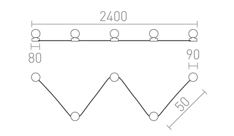 VELA V katto musta opaalilasi 230V LED G9 5x6W – valmistajan mittapiirros (R14387)