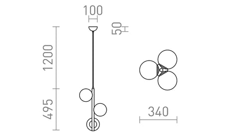 Rendl ETHERIA E27-pendellampa, opalglas – måttskiss