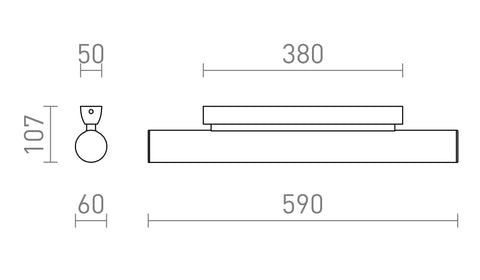 RIVIER LED 59 seinä 230V LED 12W 3000K – valmistajan mittapiirros (R14488,R14489)
