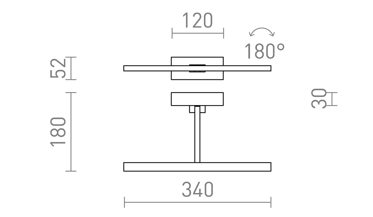 Rendl FRESCO 34 LED-tavelbelysning, svart, 6 W, 3000 K – måttskiss