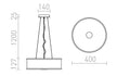 Rendl CASSABLANCA LED 40 riippuvalaisin, kromi/lasi – valmistajan mittapiirros (R14551)