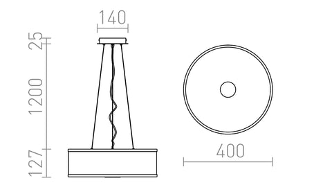 Rendl CASSABLANCA LED 40 riippuvalaisin, kromi/lasi – valmistajan mittapiirros (R14551)