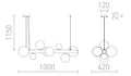 KASSANDRA riippuvalaisin opaalilasi/harjattua pronssia 230V G9 8x6W – valmistajan mittapiirros (R14554)
