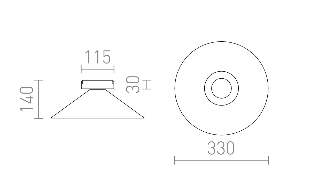 Rendl FLAN 33 LED-pendellampa för WAVE 24 V-system – måttskiss