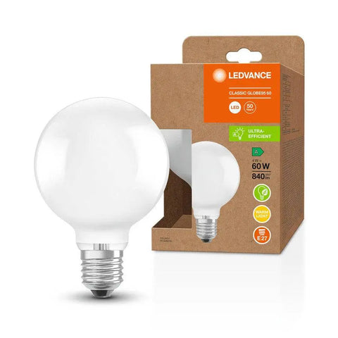 OSRAM ULTRA ECONOMY LED Globe 95, matta, pakkaus ja polttimo
