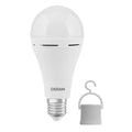 PARATHOM E27 AKU ladattava LED-polttimo, 8W, 806 lm, 2700K, E27-kanta, hätävalaistus 6 tunniksi sähkökatkon aikana.