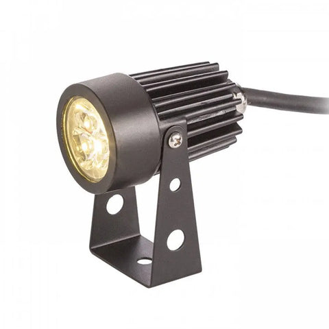 Lähikuva GUN LED-ulkovalaisimesta, musta runko, säädettävä valokeila ulkokäyttöön.
