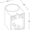 ZACK I -seinävalaisimen sisärakenteen tekninen piirros, mittoineen (korkeus 90 mm, leveys 65 mm, syvyys 80 mm)
