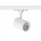 Valkoinen CADENZA 3-vaihekiskovalaisin LED GU10 10W, tyylikäs kohdevalaisin vaalealla taustalla.