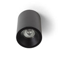 Musta lieriömuotoinen EILEEN-kattovalaisin GU10 LED-polttimolla, IP65-luokiteltu ja soveltuu kosteisiin tiloihin.
