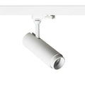 Valkoinen FOCUS 12 LED-spotti asennettuna 3-vaihekiskoon.