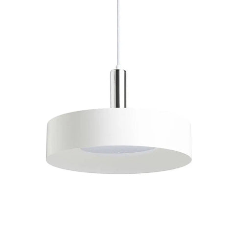 GIULIA 40 valkoinen riippuvalaisin, pyöreä metallinen varjostin, kromiyksityiskohdat, moderni design keittiöön tai ruokailutilaan.