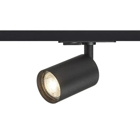 DUDE 1-vaihekiskolle LED-valonheitin musta – Musta sylinterimäinen LED-valonheitin, joka sopii täydellisesti 1-vaihekiskoille toimistoihin ja myymälöihin.