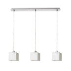 DADOS III 60 riippuvalaisin – Opaalilasi ja matta nikkeli, lineaarinen muotoilu, kolmella lasivarjostimella ja moderni ilme.