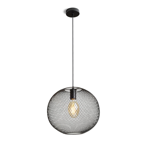 COSIR 34 pallonmuotoinen riippuvalaisin, musta lankaverkkovarjostin, yhteensopiva E27 LED-lamppujen kanssa.