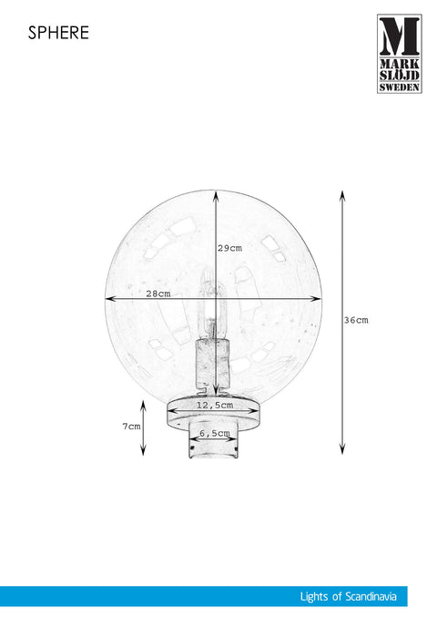 Markslöjd SPHERE – valaisinpää, musta/kirkas, 60 mm kiinnitys – valmistajan mittapiirros