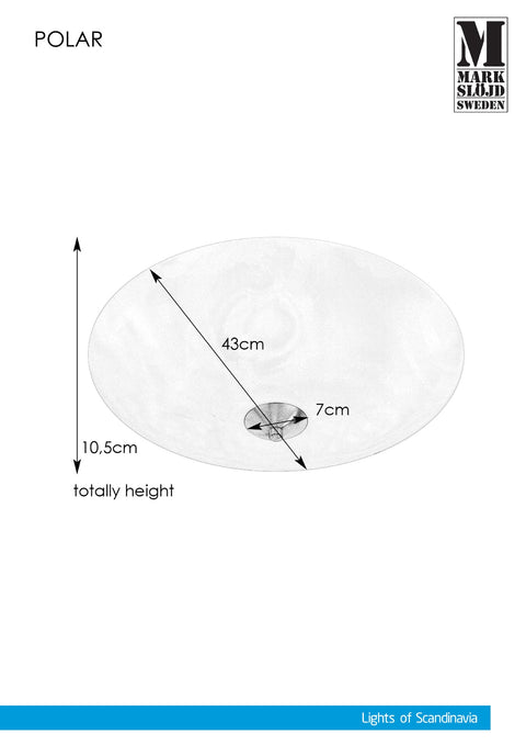 Markslöjd POLAR – 3-valoinen plafondi, huurrettu/teräs, 43 cm – valmistajan mittapiirros