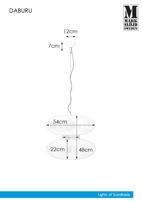 Markslöjd DABURU – 2-valoinen riippuvalaisin, valkoinen, leveys 55,0 cm – valmistajan mittapiirros