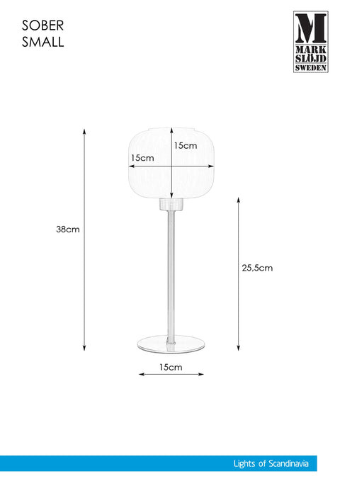 Markslöjd SOBER – pöytävalaisin, teräksenvärinen/valkoinen, 38 cm – valmistajan mittapiirros
