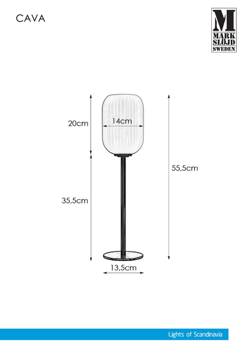 Markslöjd CAVA – pöytävalaisin, musta/valkoinen, 55 cm – valmistajan mittapiirros