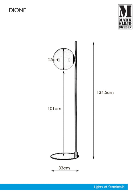 Markslöjd DIONE – lattiavalaisin, musta/valkoinen, leveys 33,0 cm – valmistajan mittapiirros