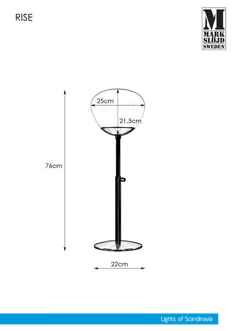 Markslöjd RISE – pöytävalaisin, musta/valkoinen, 75 cm – valmistajan mittapiirros