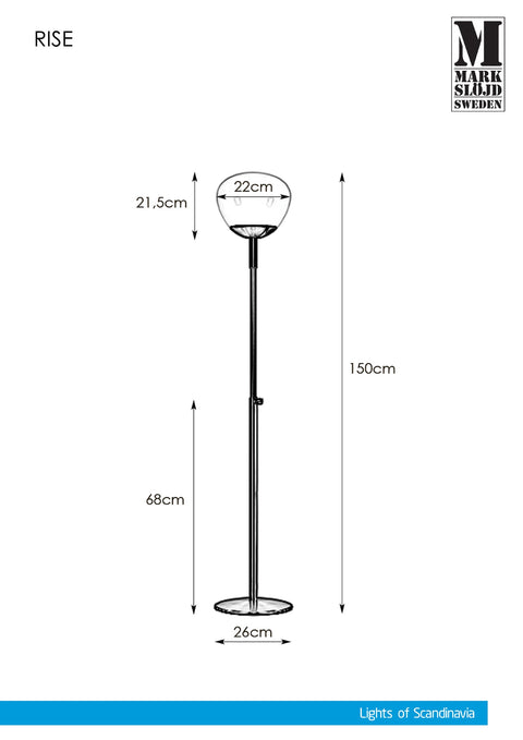 Markslöjd RISE – lattiavalaisin, antiikkimessinki/valkoinen, leveys 26 cm – valmistajan mittapiirros