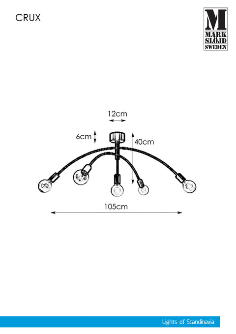 Markslöjd CRUX – 5-valoinen kattovalaisin, musta, leveys 107 cm – valmistajan mittapiirros