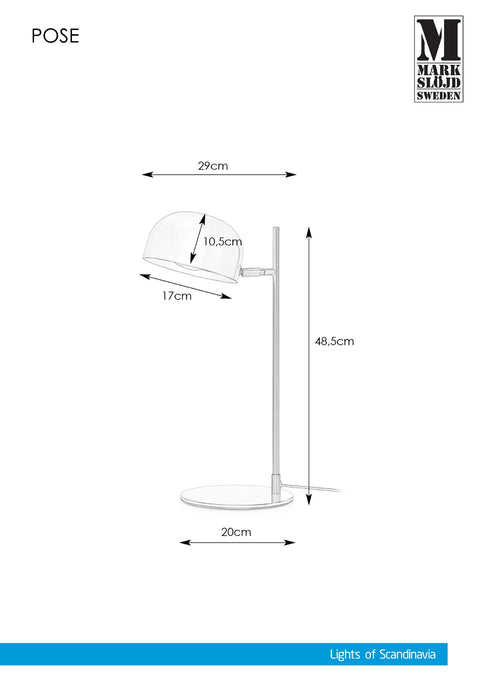 Markslöjd POSE – pöytävalaisin, harmaa/musta, 48 cm – valmistajan mittapiirros