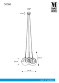 Markslöjd DIONE – 3-valoinen riippuvalaisin, savunharmaa/antiikkimessinki, leveys 54 cm – valmistajan mittapiirros
